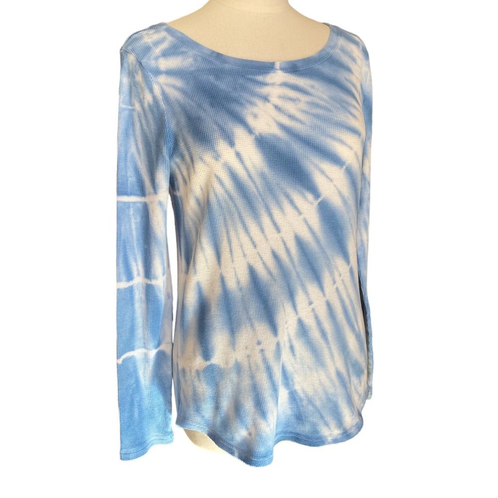 Vintage Gap Tie Dye Waffle Knit Thermal Shirt Blue 90s Y2K Grunge Square Label-M